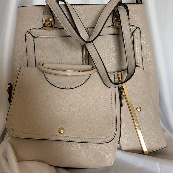 3 Piece -Vegan Shoulder bag with mini Bag & Wallet - Picture 3 of 7